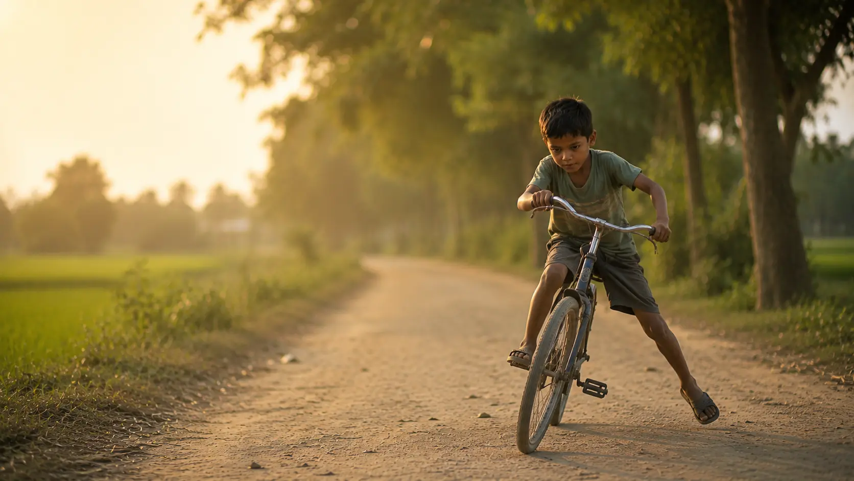 একটা ছেলে সাইকেল চালাচ্ছে